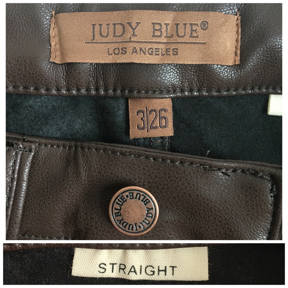 Judy Blue Tummy Control High Rise Faux Leather Straight Pants Espresso Size 26 - Picture 7 of 17